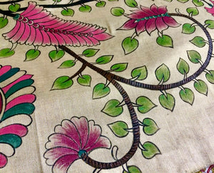 Bright leaves with elegant flowers on scarf