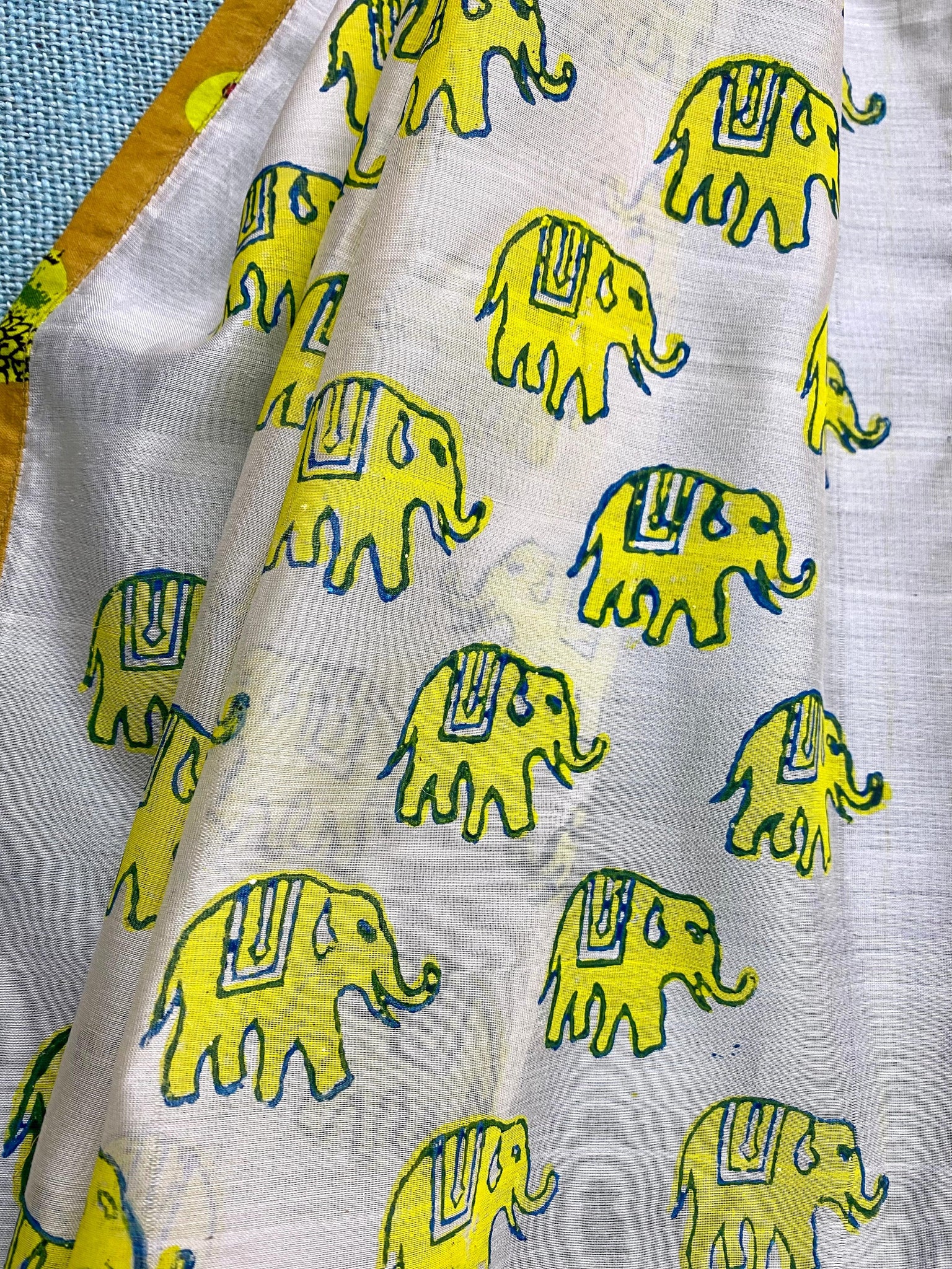 Bamboo & elephants on Silk cotton hand-painted Scarf/ stole - Incense Art Studio