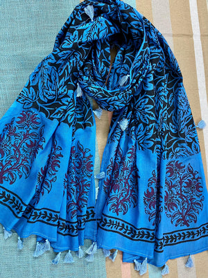 Blue forest mulmul stole /Scarf - Incense Art Studio