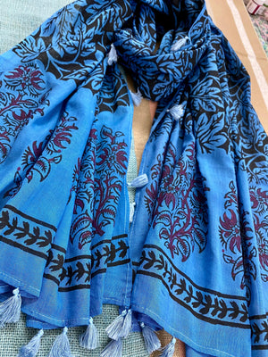 Blue forest mulmul stole /Scarf - Incense Art Studio