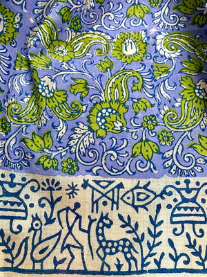 Cornflour Blue Block Printed Tussar Silk Scarf - Incense Art Studio