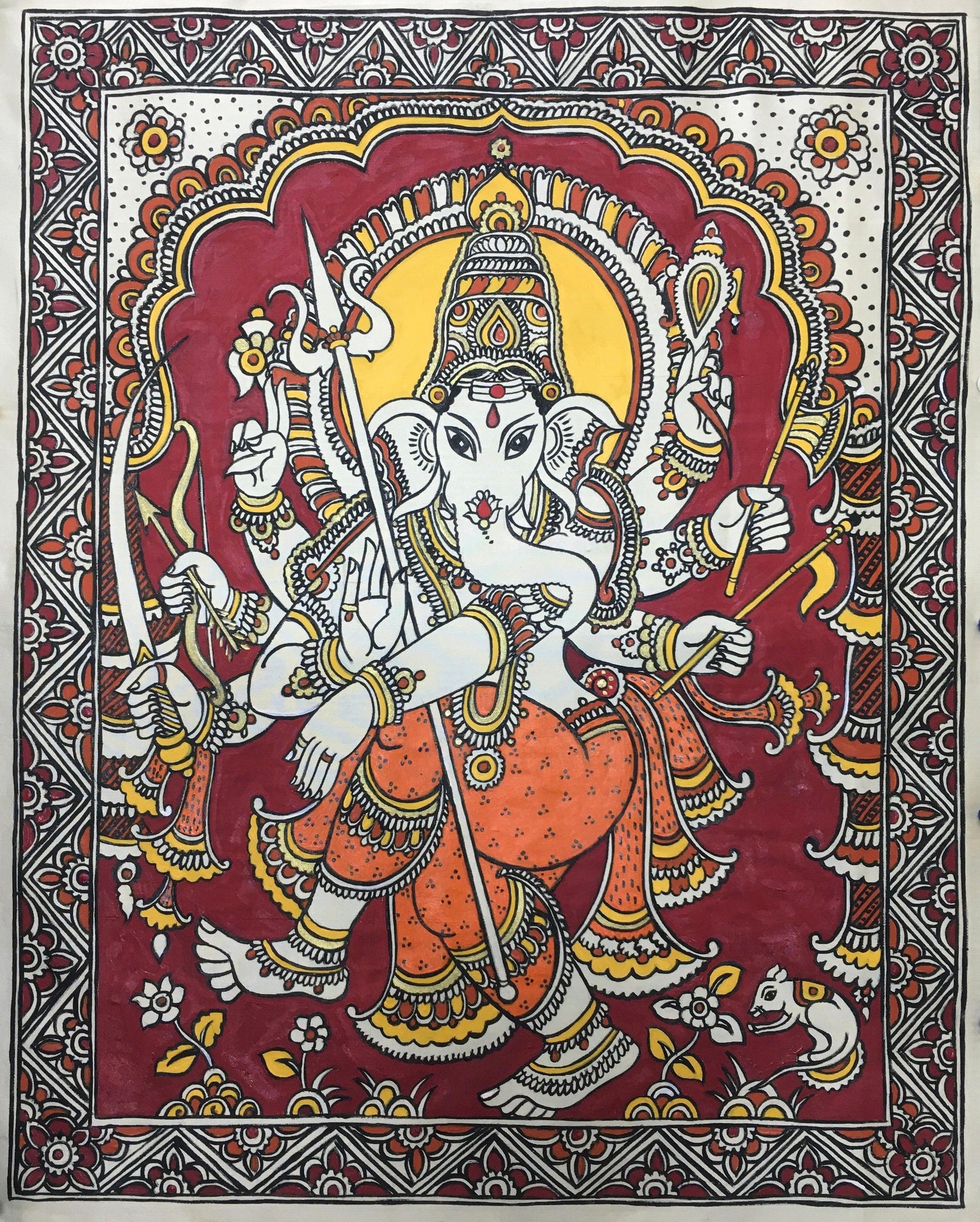 Dancing Ganesha in Kalamari on Silk - Incense Art Studio