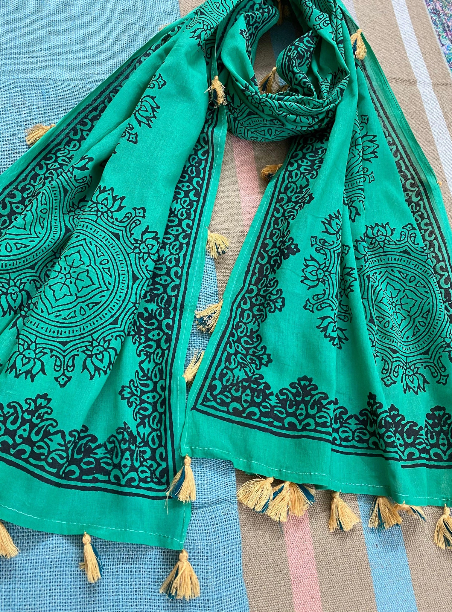 Emerald elegance mulmul stole /Scarf - Incense Art Studio