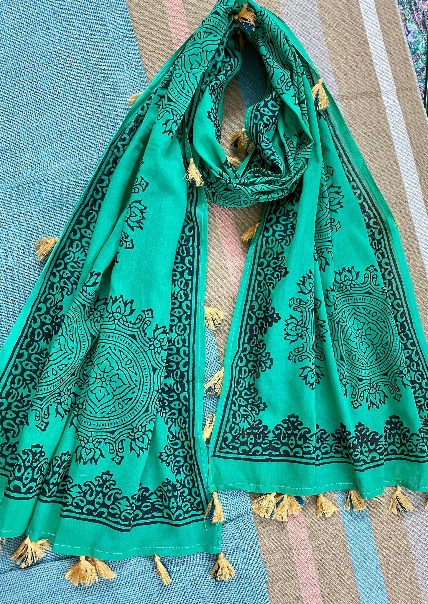 Emerald elegance mulmul stole /Scarf - Incense Art Studio