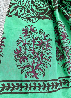 Emerald Forest Block Printed Muslin Scarf - Incense Art Studio