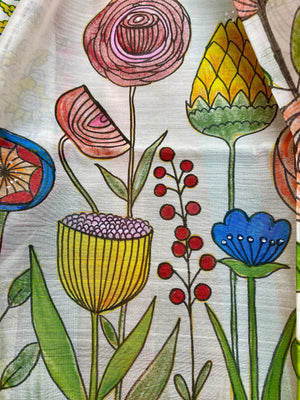 Floral garden hand- painted on Silk cotton Scarf/ stole - Incense Art Studio