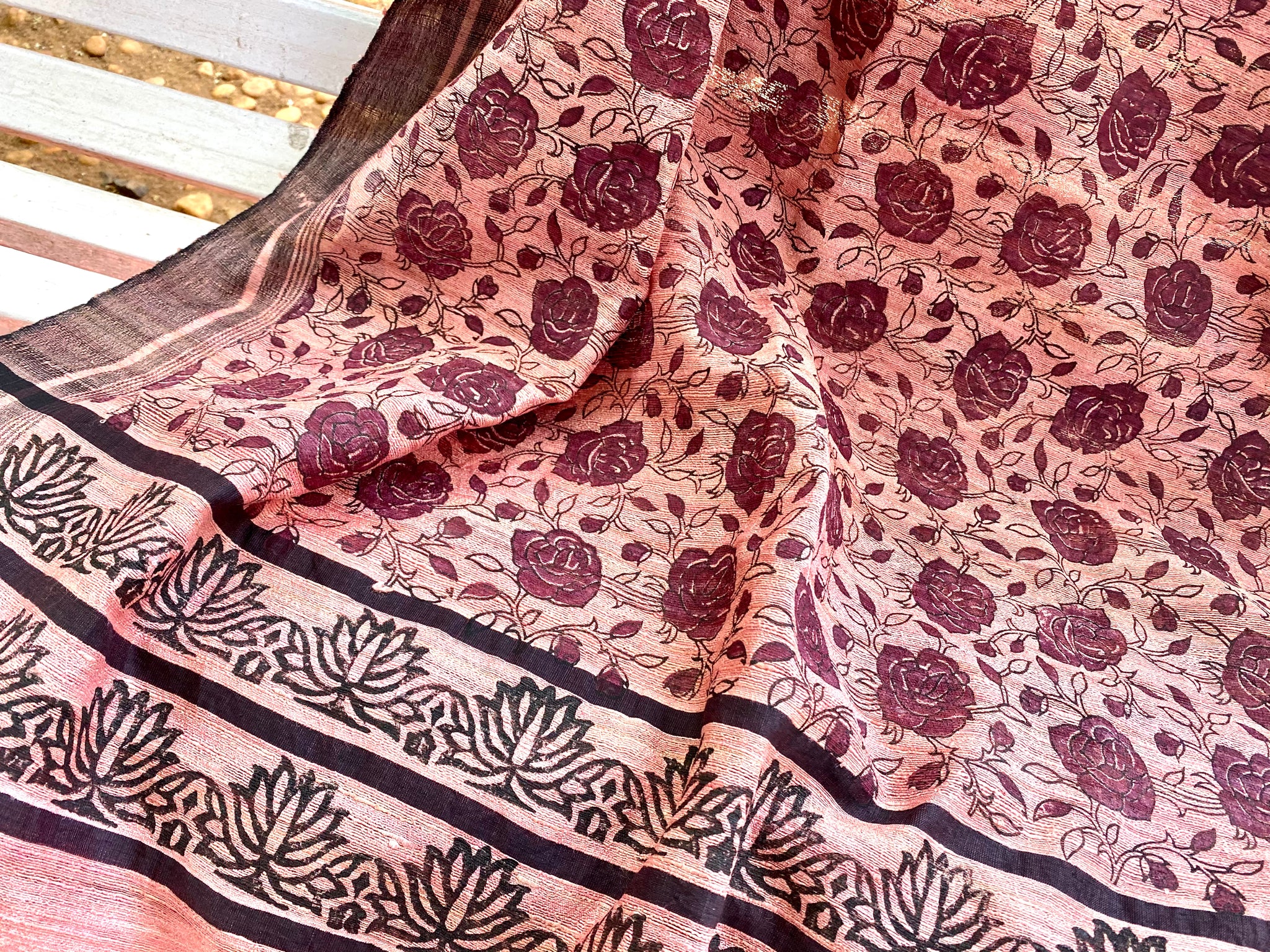 Maroon Roses silk Dupatta Scarf