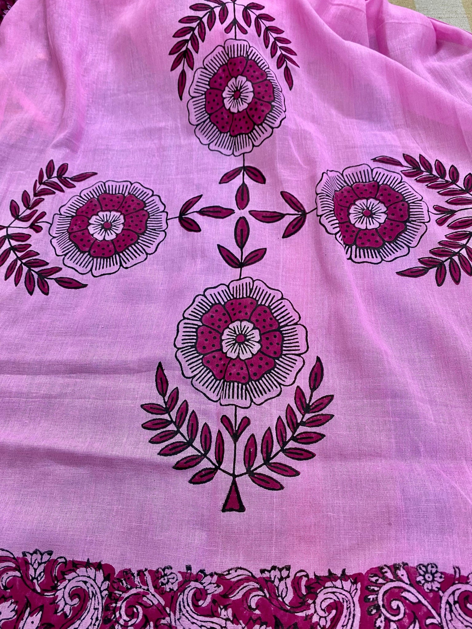 Magenta Magic Block Printed Muslin Scarf - Incense Art Studio