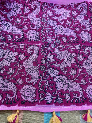 Magenta Magic Block Printed Muslin Scarf - Incense Art Studio