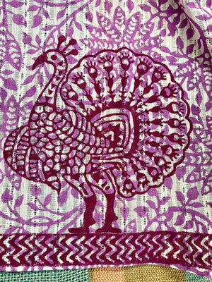 Mauve Peacock Dance Block Printed on Cotton Scarf - Incense Art Studio