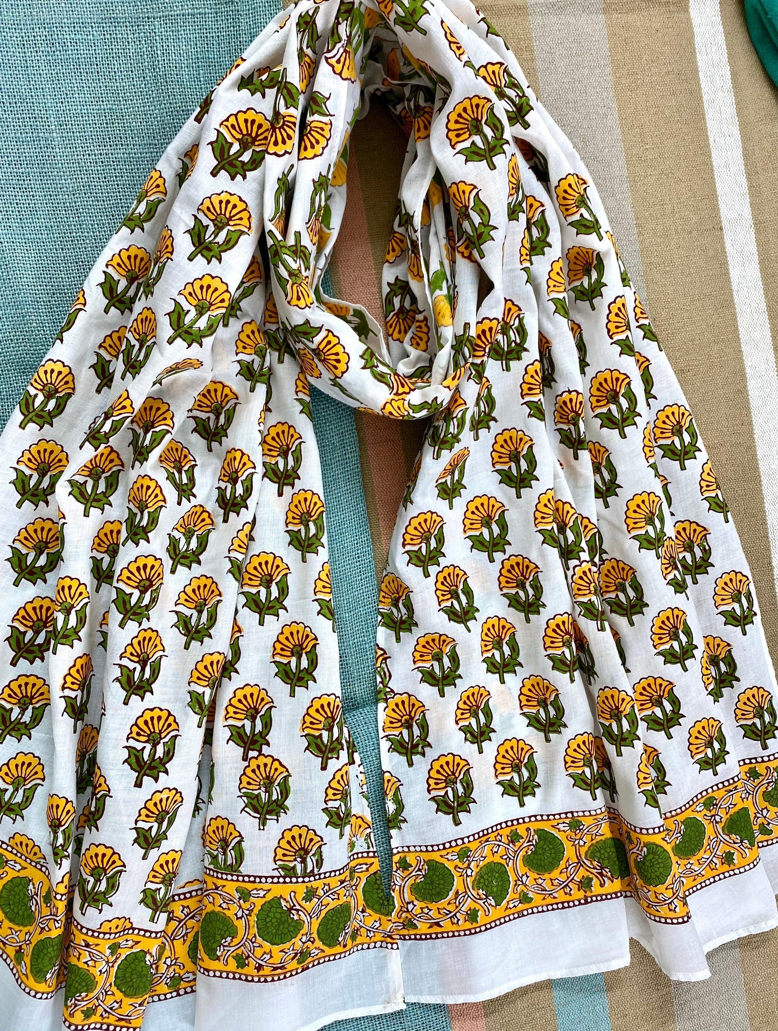 Mustard Magic Block Printed Muslin Scarf - Incense Art Studio