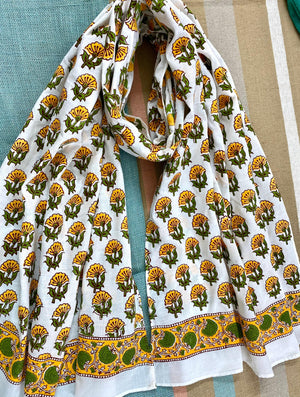 Mustard Magic Block Printed Muslin Scarf - Incense Art Studio