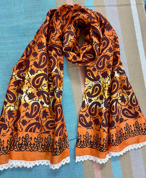 Orange & maroon Paisley Silk cotton Stole/ Scarf - Incense Art Studio