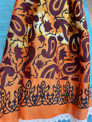 Orange & maroon Paisley Silk cotton Stole/ Scarf - Incense Art Studio