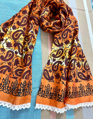 Orange & maroon Paisley Silk cotton Stole/ Scarf - Incense Art Studio