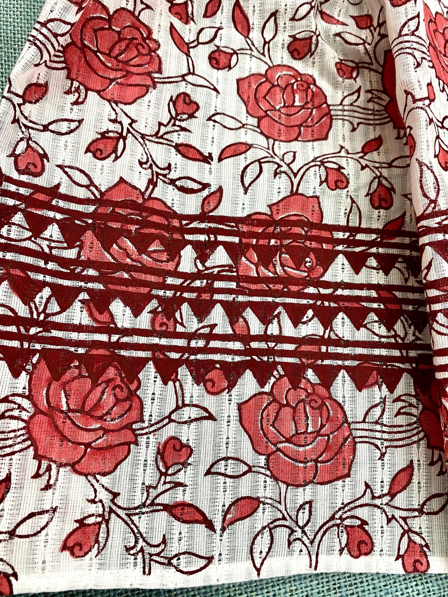 Peach Rose Bush Block Printed on Cotton Scarf - Incense Art Studio