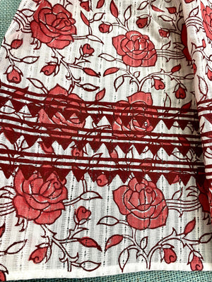 Peach Rose Bush Block Printed on Cotton Scarf - Incense Art Studio