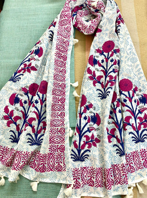 Pink & navy mulmul stole /Scarf - Incense Art Studio