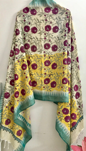 Pink floral hand block printed stole/ dupatta | Handmade | Unique