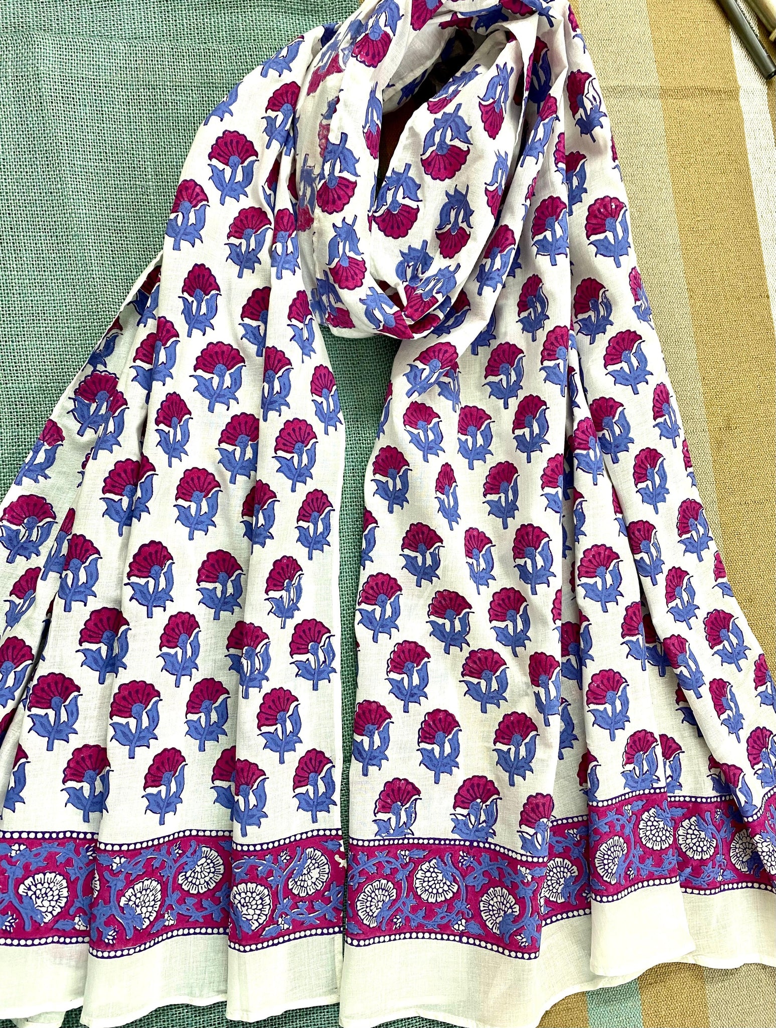 Purple Passion Kalamkari Block Printed Muslin Scarf - Incense Art Studio