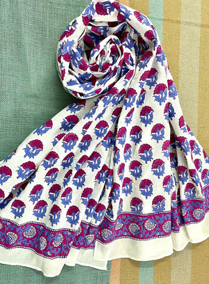 Purple Passion Kalamkari Block Printed Muslin Scarf - Incense Art Studio