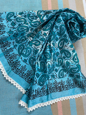 Teal Paisley Silk cotton Stole/ Scarf - Incense Art Studio