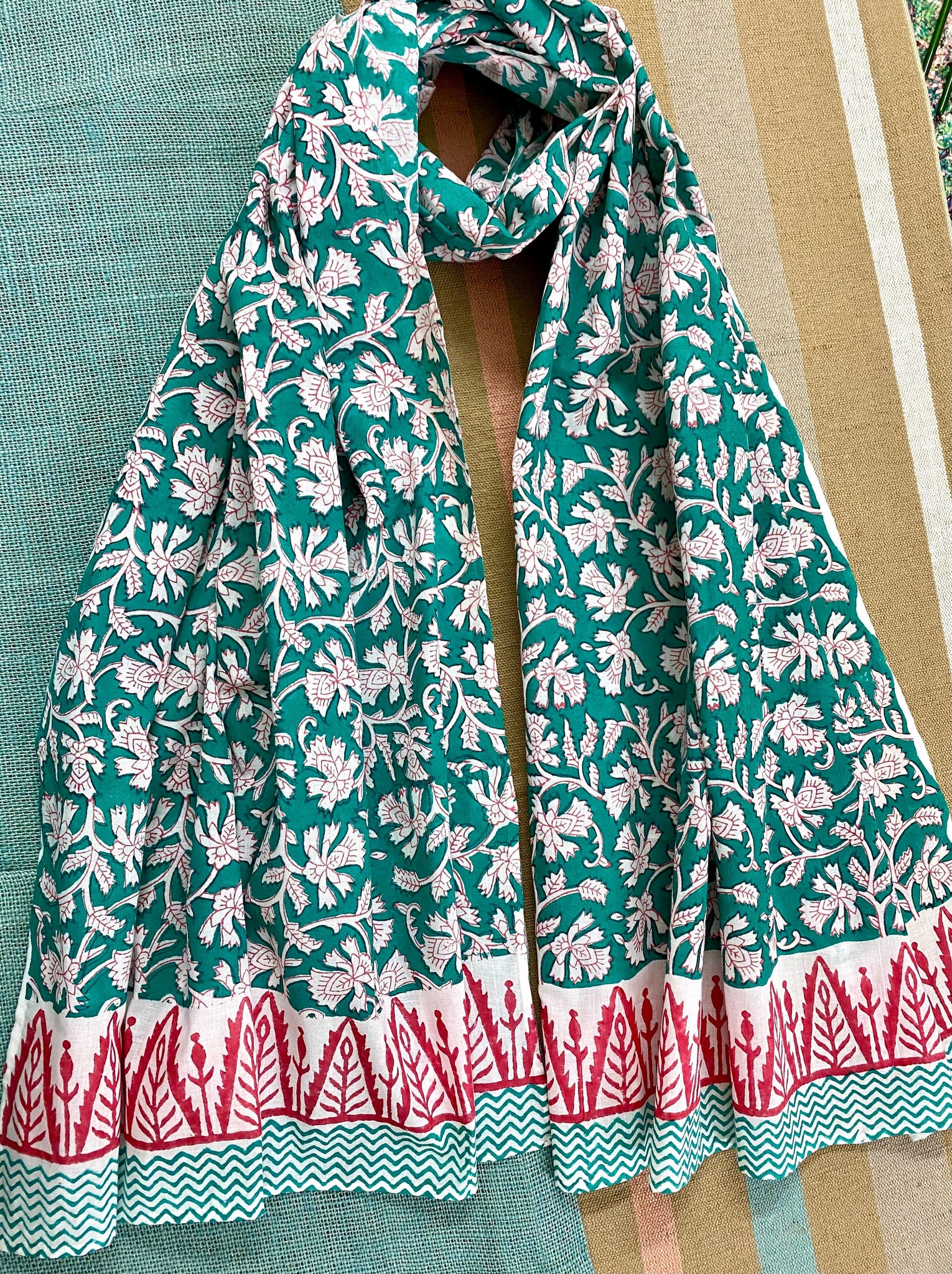 Teal Tango voile cotton stole /Scarf - Incense Art Studio