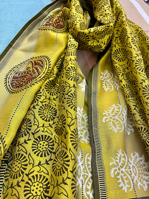 Yellow Lore Silk cotton Stole /Scarf - Incense Art Studio