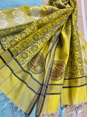 Yellow Lore Silk cotton Stole /Scarf - Incense Art Studio