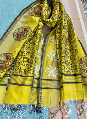 Yellow Lore Silk cotton Stole /Scarf - Incense Art Studio